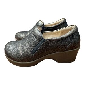 Alegria Eryn Bronze Leather Swirl Heeled Clogs Shoes Women’s Size 7.5 EU 38